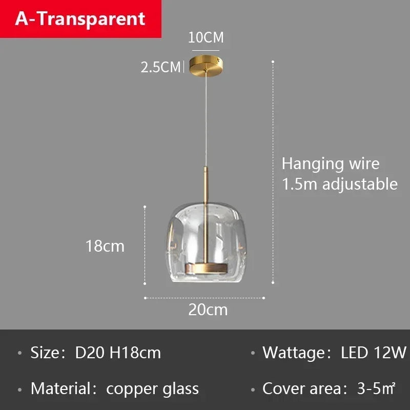 Nordic Glass LED Pendant Lights Copper Chandeliers for Home Decor