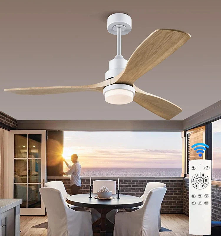 Nordic 52" Ceiling Fan with LED Light and Control - Modern White/Black Wood Chandelier