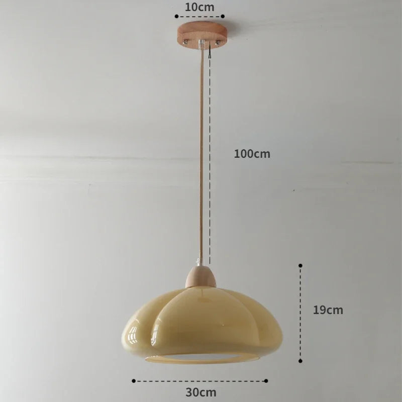 Mid-Century Orange Pumpkin Chandelier Glass Hanging Light