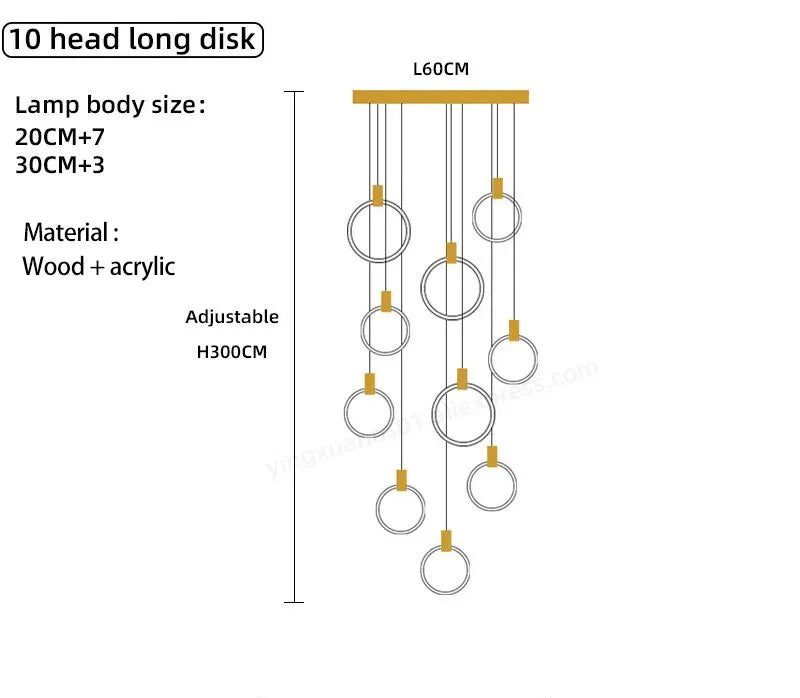 LED Wooden Staircase Chandelier Ceiling Lights - Modern Hanging Pendant Lamps