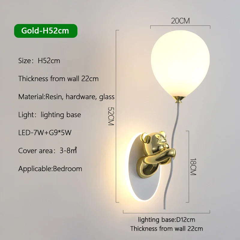 Cartoon Bear Balloon LED Wall Lamp for Children's Room