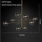 Black Gold Brass Chandelier with Clear Glass Art - Vintage Geometric Lighting