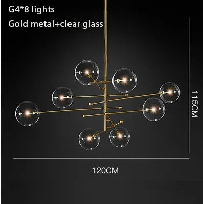 Black Gold Brass Chandelier with Clear Glass Art - Vintage Geometric Lighting