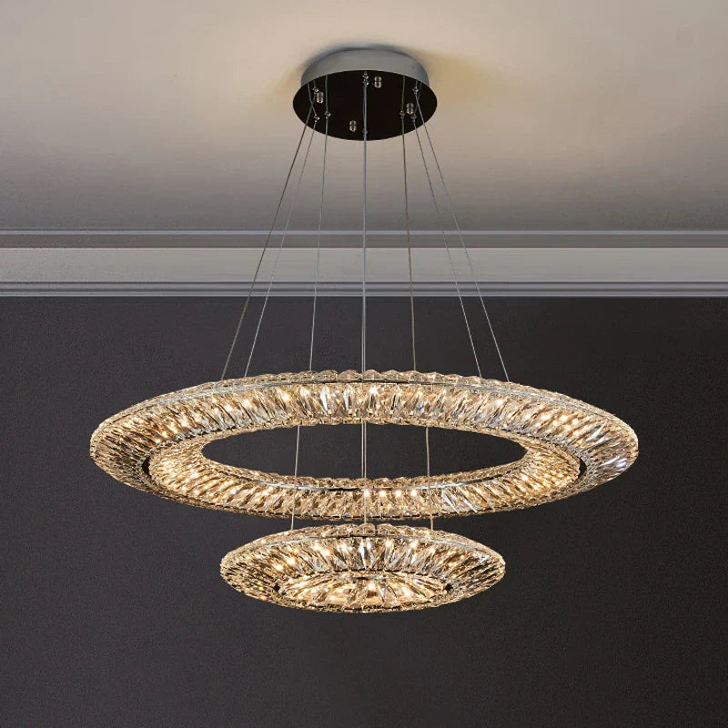LED Crystal Chandelier: Elegant Light Luxury Golden Ceiling Art Ring for Living Room