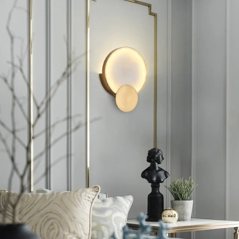 Modern Copper Round Marble Wall Lamp for Indoor Lighting in Living Room Bedroom