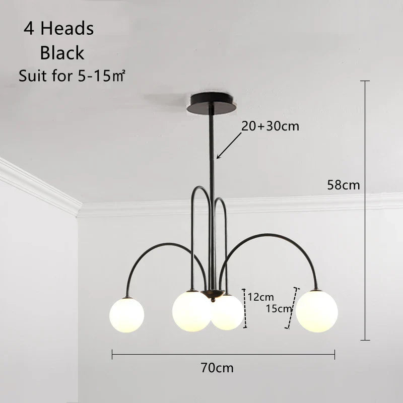 Milky Glass Ball Pendant Chandelier for Dining Living Bar Kitchen LED Lights