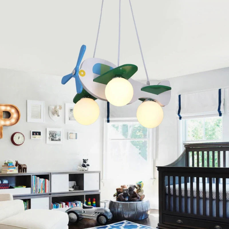 Wooden Airplane Chandelier for Boy's Room & Kindergarten - Creative & Modern Cartoon Lights