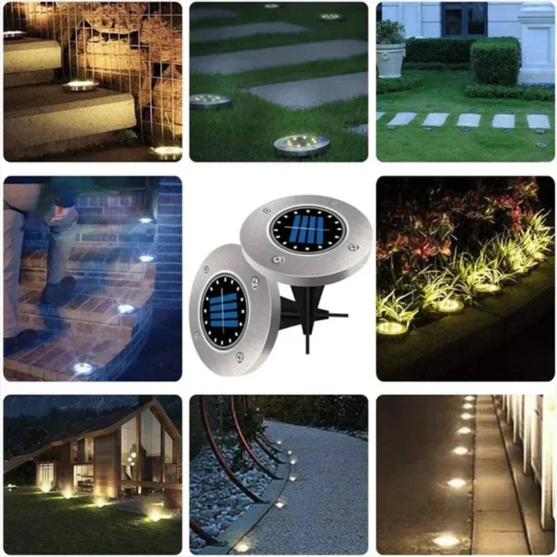 Solar Power Disk Light - Outdoor Garden LED Spotlight for Deck and Buried Decoration