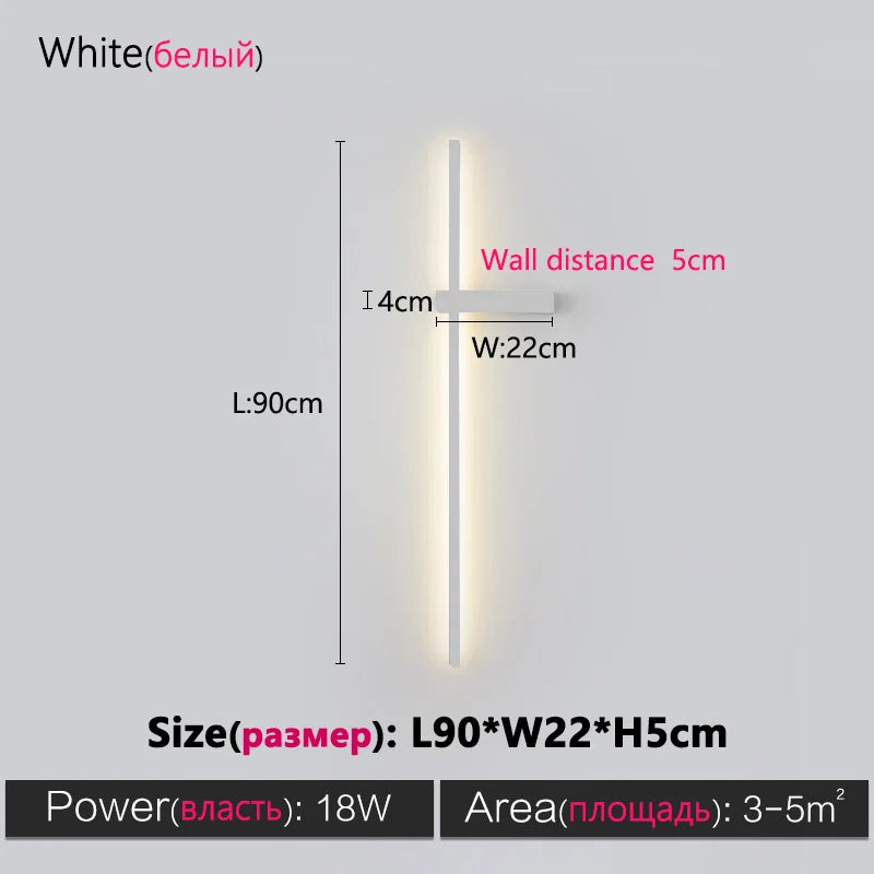 Modern Black Long Strip Wall Lamp for Bedroom Living Room TV Background