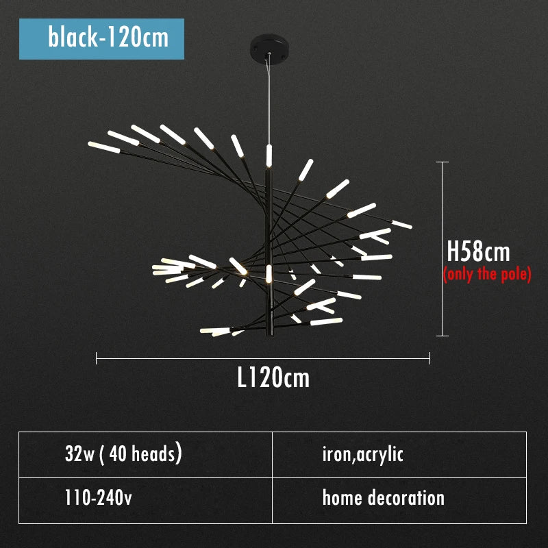 Firework Shape LED Chandelier in Gold and Black for Home Lighting