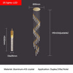 Crystal Staircase Chandelier: Modern Loft Hanging Lamps with Gold Finish