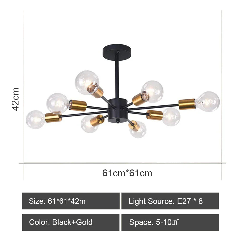Sputnik Ceiling Chandelier: Modern Nordic Semi Flush Mount Lighting Fixture