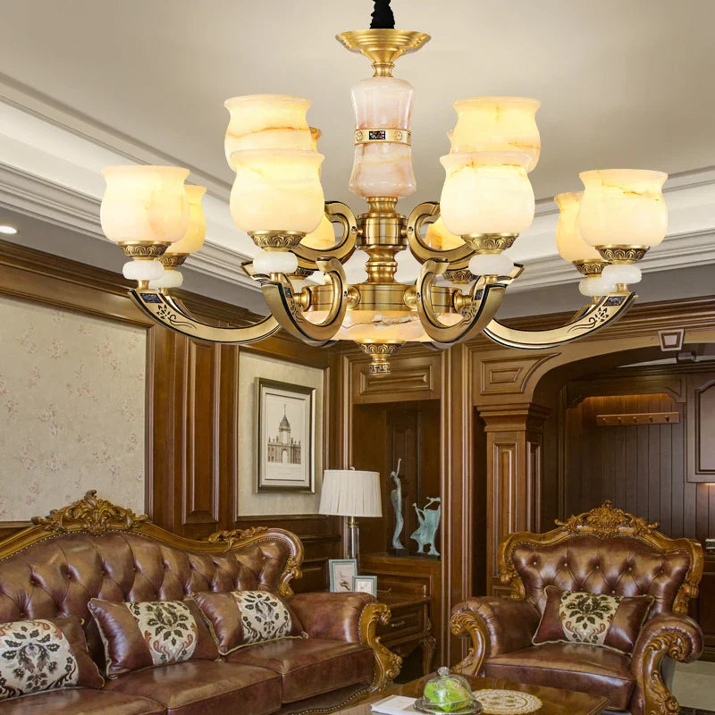 Luxury Natural Jade Chandelier for Duplex Villa and Restaurant, Guangdong Lamps