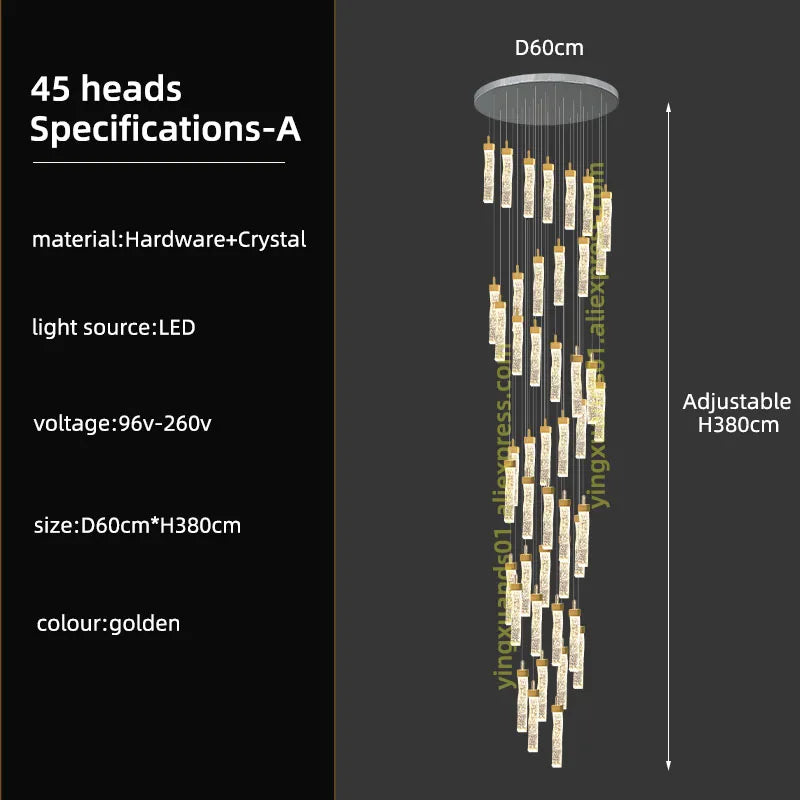 Modern LED Crystal Chandelier for High Ceilings