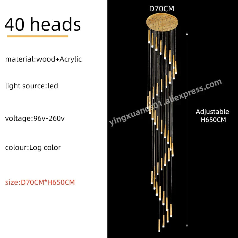 Wooden Chandelier: Modern LED Staircase Hanging Light