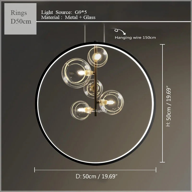 Glass Bubble LED Ceiling Chandelier for Home, Modern Ring Hanging Light Fixtures