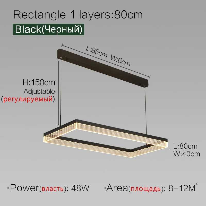 Square Modern Minimalist Nordic Chandelier for Living Room, Dining Room, Bedroom