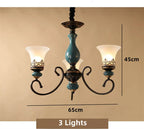 Vintage Ceramic Chandelier: European Classic Design, Glass Lampshade, Metal Arm Light