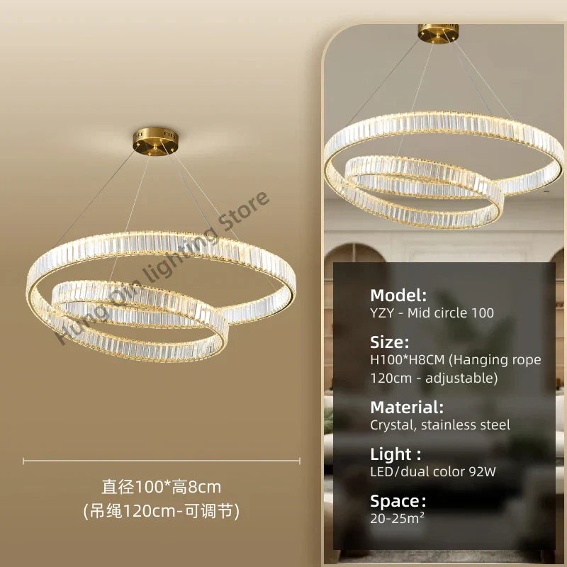 Crystal LED Pendant Light Chandelier for Bedroom Living Room - Adjustable Ceiling Lamp