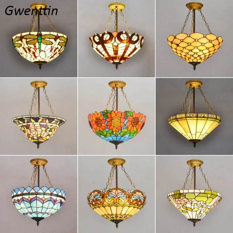 Stained Glass Tiffany Chandelier Pendant Light for Mediterranean Home Decor