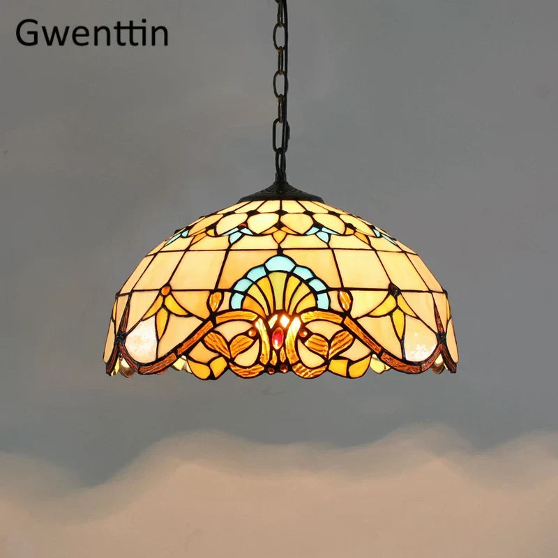 Stained Glass Pendant Lights: Baroque Style LED Kitchen Lighting Fixtures