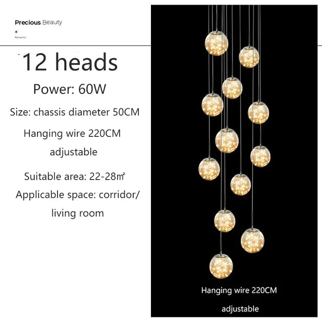 Luminous Glass Ball Pendant Chandeliers for Living Dining Room Decor LED Lighting