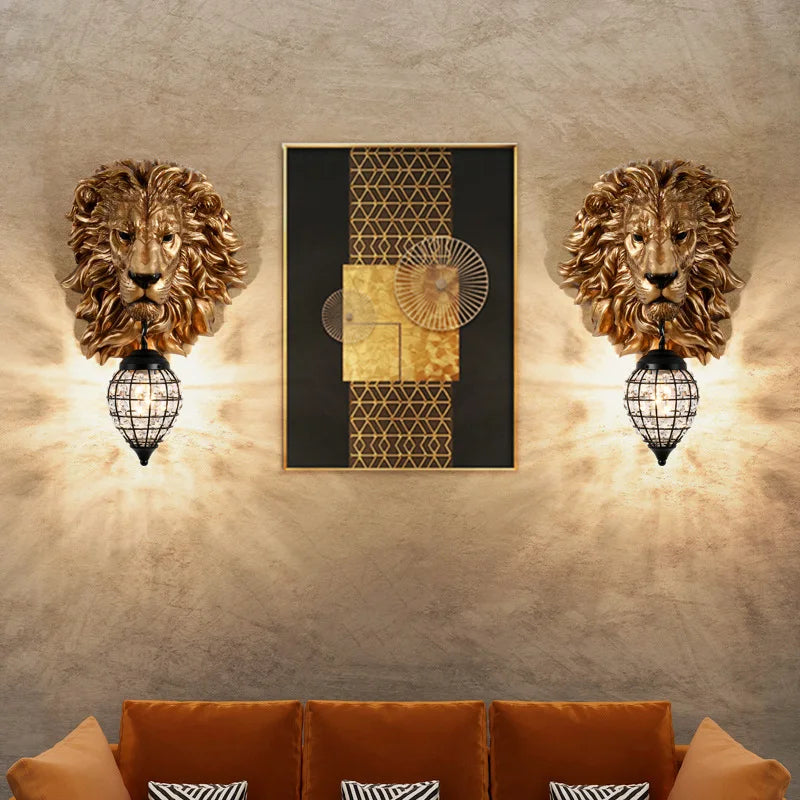 Nordic Lion Wall Light: Modern Resin Lamp for Home Decor and Interior Lighting