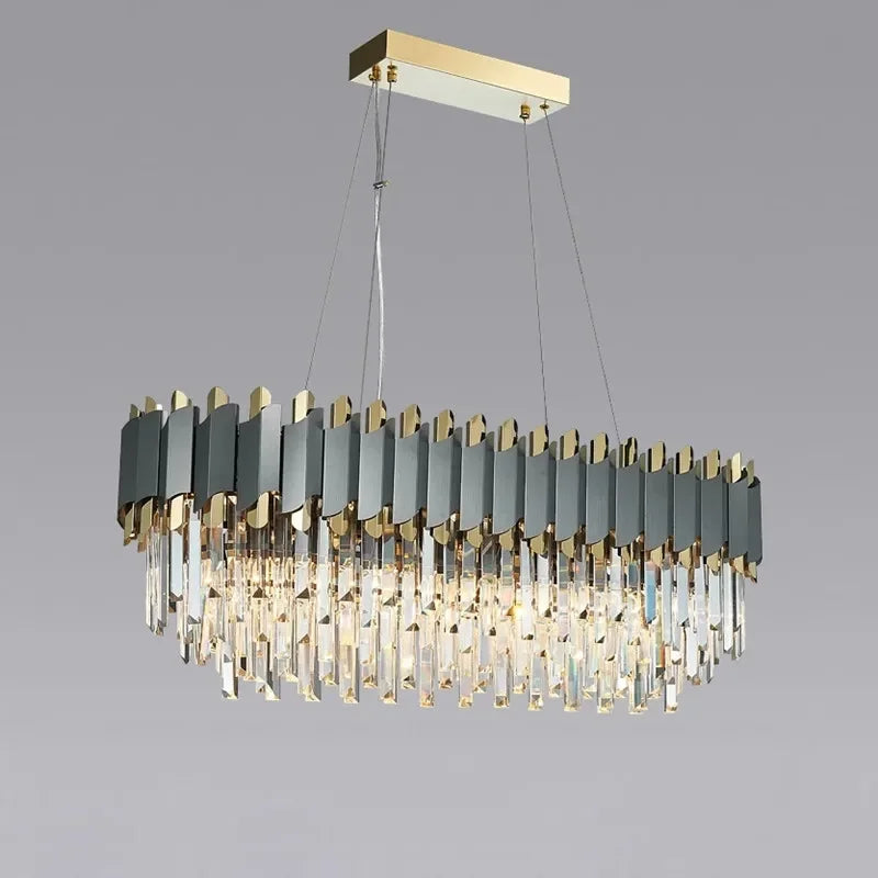 Luxury Crystal Chandelier: Black Golden LED Stainless Steel Pendant