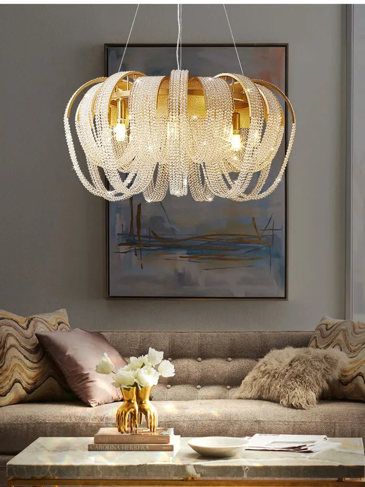 Tassel Crystal LED Chandelier: Nordic Style Round Pendant Lamp for Modern Home Decor