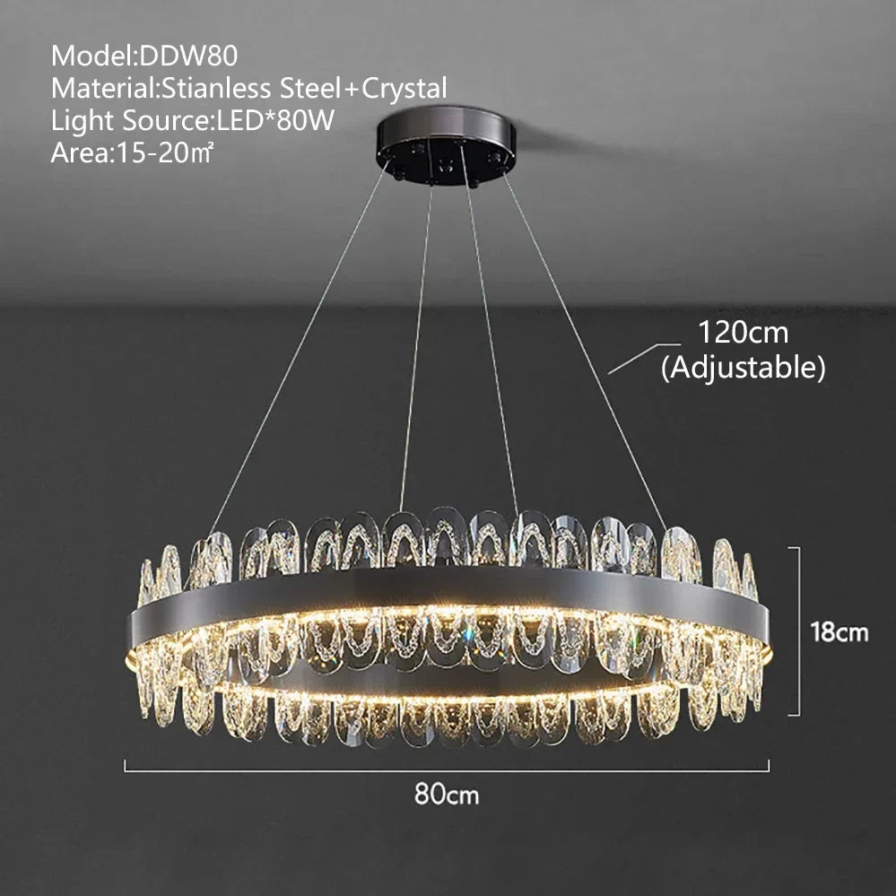 Crystal LED Chandelier: Luxury Living Room Pendant Light with Modern Design