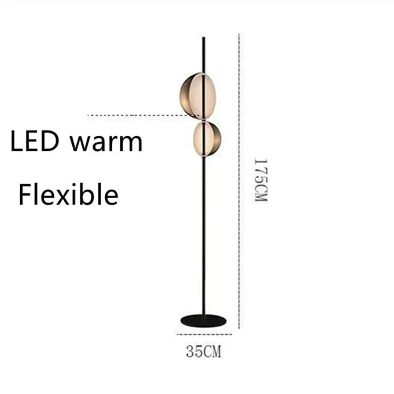 Superluna Double Lampshade LED Floor Lamp - Black Gold Living Room Standing Light