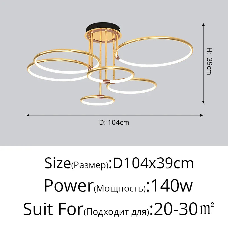 Modern Rings Chandelier for Living Room Dining Bedroom Ceiling Lamp