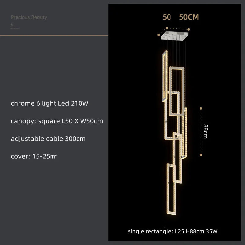 Crystal LED Pendant Light Luxury Stairs Lustre Modern Lighting Fixture