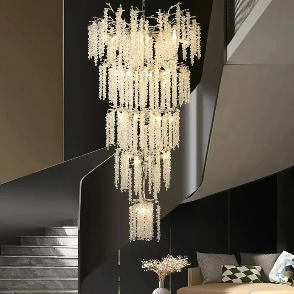 Luxury Tassel Crystal Chandelier with New French Design | Staircase Pendant Luxe Fixture