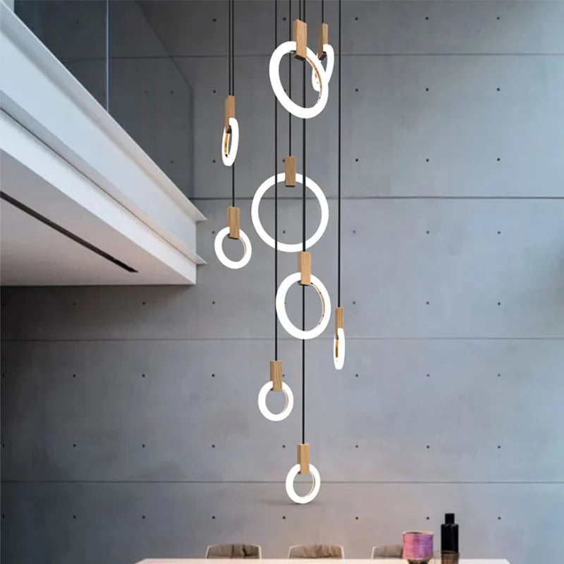 Wooden LED Chandelier for Living Room Ceiling Modern Lighting Fixtures