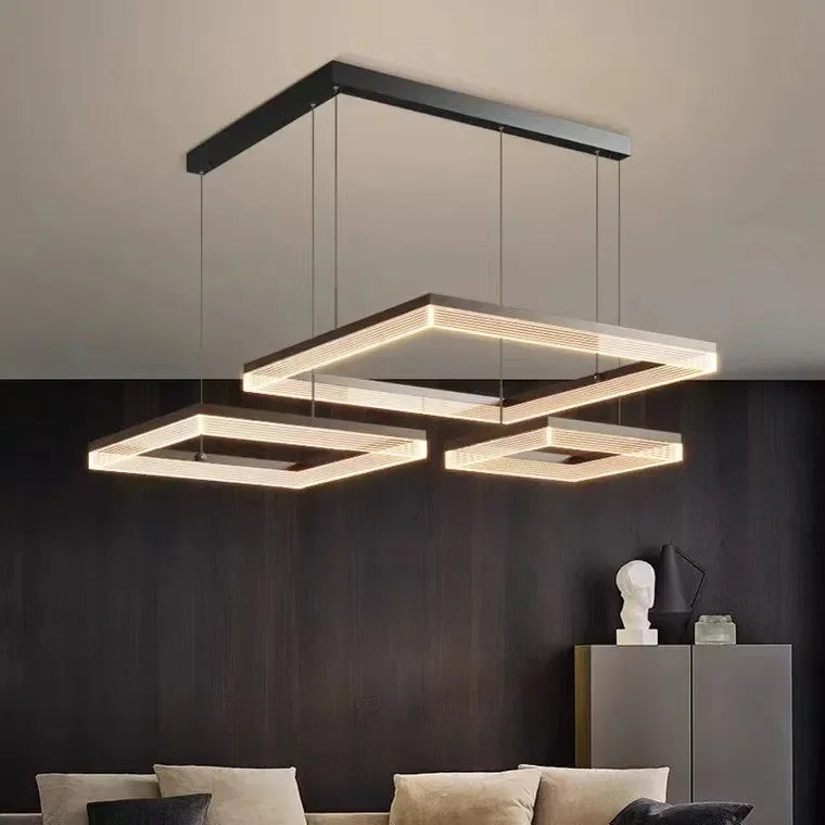 Nordic Black Square LED Chandelier: Dimmable Modern Lighting for Living Room, Bedroom