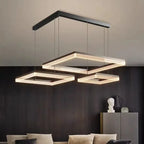 Nordic Black Square LED Chandelier: Dimmable Modern Lighting for Living Room, Bedroom
