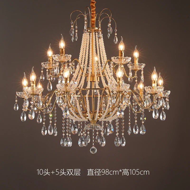 French Pearl Chandelier, Elegant Retro Design for Luxurious Living Spaces