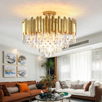 Golden LED Crystal Ceiling Light for Luxury Living Room, Modern Round Crystal Lamp