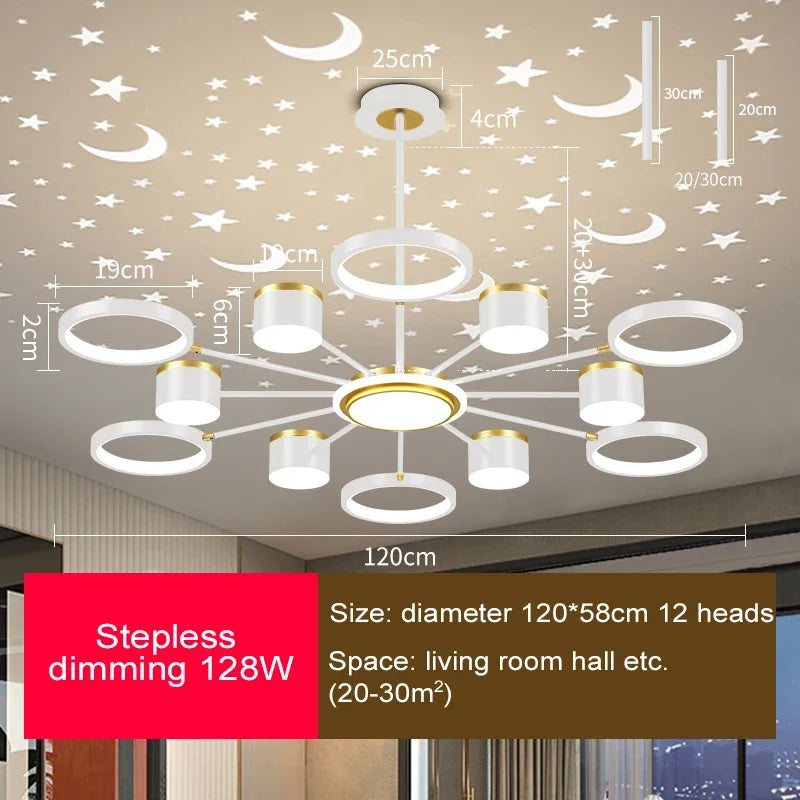 Starry Sky 6-Light Dimmable Ceiling Chandelier - White Modern Home Lighting