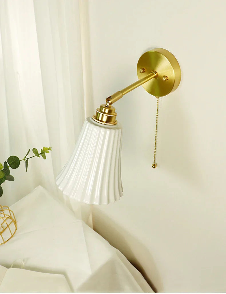 Retro Brass Wall Sconce - Luxury Bedroom Ceramic Wall Light