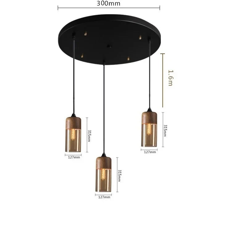 Wood Color Glass LED Pendant Light for Bedroom Dinning Living Room
