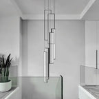 Nordic Black Rectangle LED Chandelier for Living Room, Dimmable Stairs Pendant Lighting