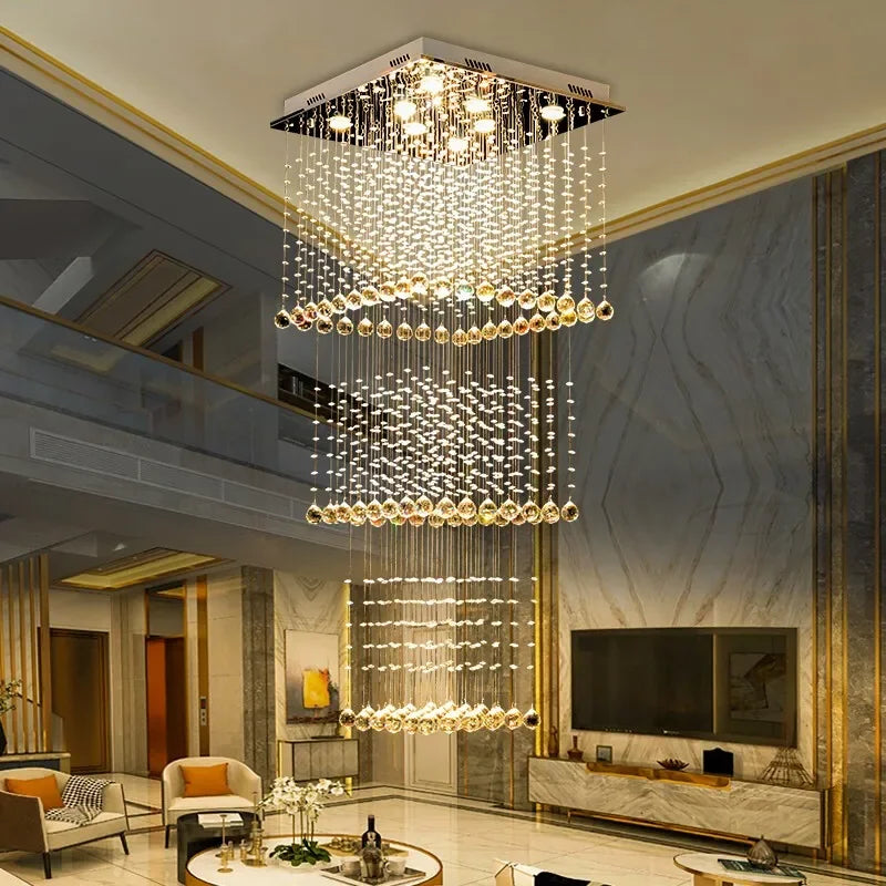 Teardrop Crystal Stairwell Chandelier | Luxury Long Stair Pendant Light