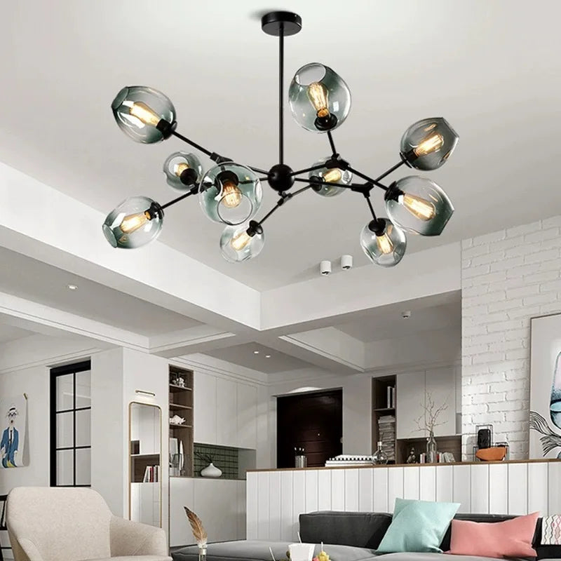 Nordic Glass Pendant Chandelier in Black Gold for Living Room, Bedroom, Dining Room
