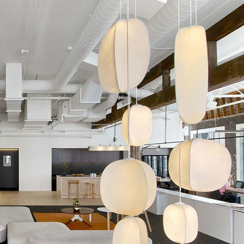 Nordic Silk Pendant Lights Wabi Sabi Chandelier Creamy Style LED Luminarias