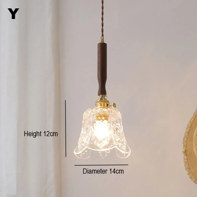 Nordic Wooden Glass Pendant Chandelier for Bedroom Living Dining Room