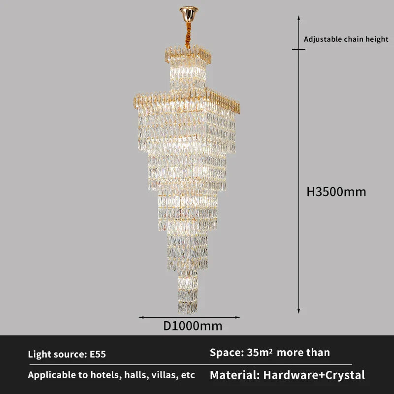 Crystal Luxe Living Room Chandelier - Modern & Elegant Hall Staircase Lighting