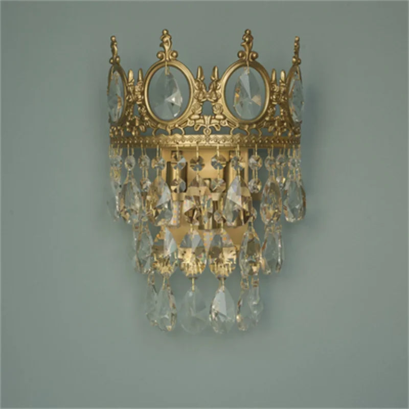 Crown Crystal Chandelier - Golden Vintage LED Pendant for Elegant Indoor Lighting