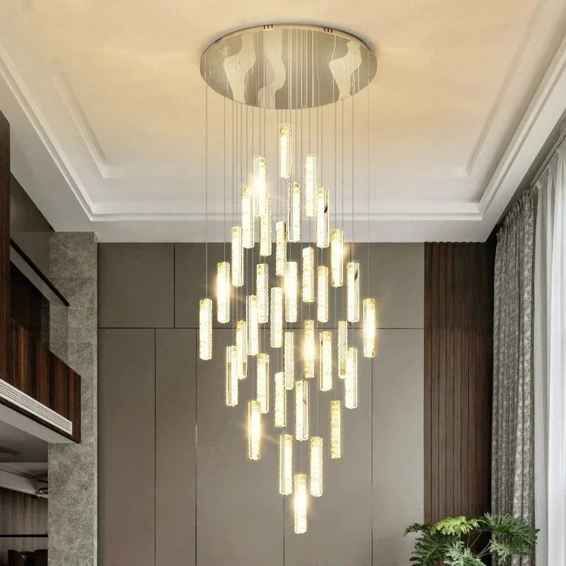 Stairled Crystal Chandelier: Luxury LED Pendant for Villa Living Room